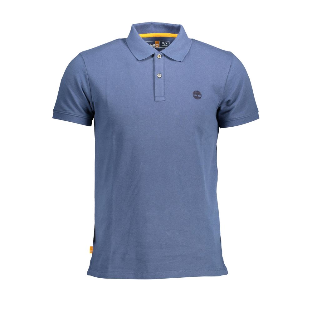 Timberland Blue Cotton Men Polo Shirt with short sleeves and logo embroidery, perfect for smart-casual style.