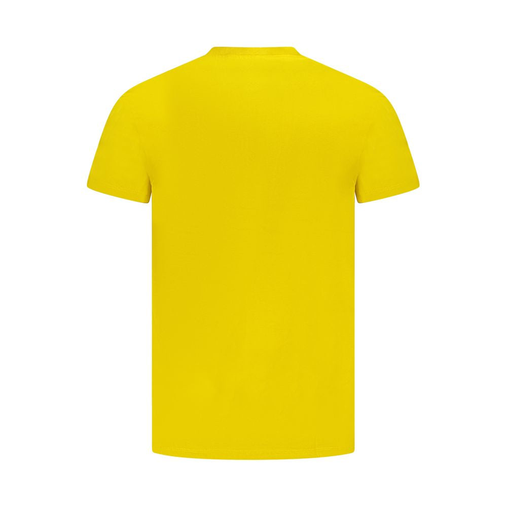 Back view of Timberland Yellow Cotton Men T-Shirt, slim fit design with crew neck, made from 100% organic cotton, vibrant yellow color.