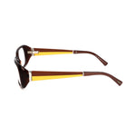 Side view of Tod's Brown Acetate Frames showing lens, bridge, and temple measurements, stylish design for women.