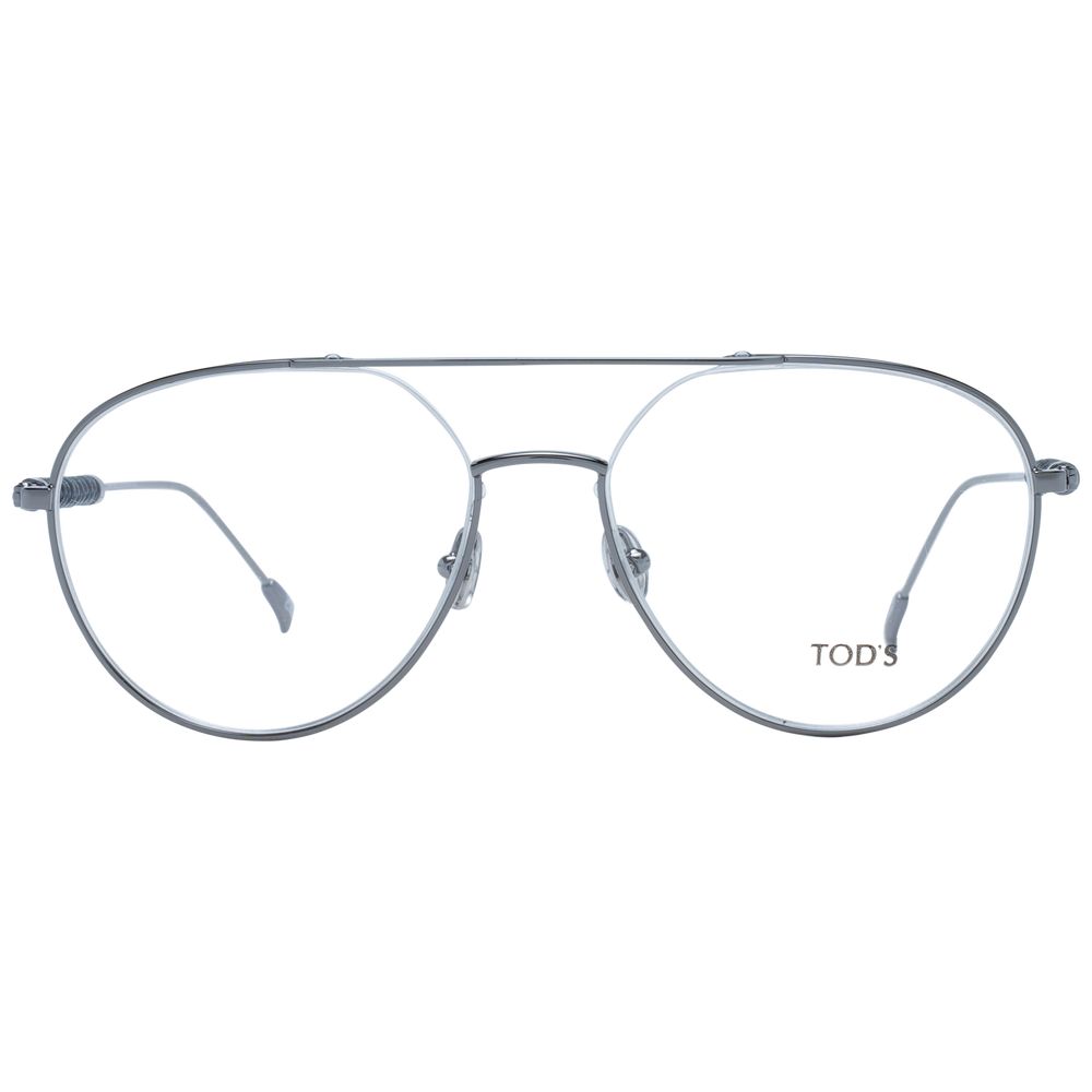 Tod's Gray Men Glasses Frame in gunmetal, full-rim metal aviator design with clear demo lenses, style for men, branded case included.