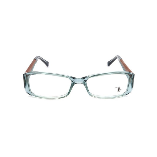 Front view of Tod's Turquoise Acetate Frames, women's glasses with bright turquoise color and acetate material, size 53/16/135mm.