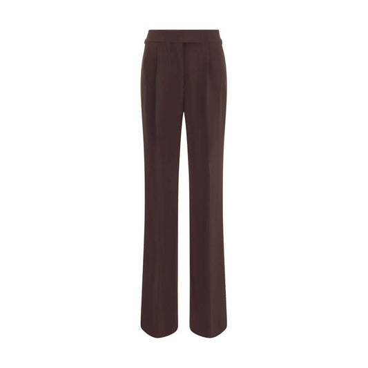 Tom Ford Brown Viscose Casual Pants with wide leg and side buckles, elegant and structured, AW25 collection, made in Italy.