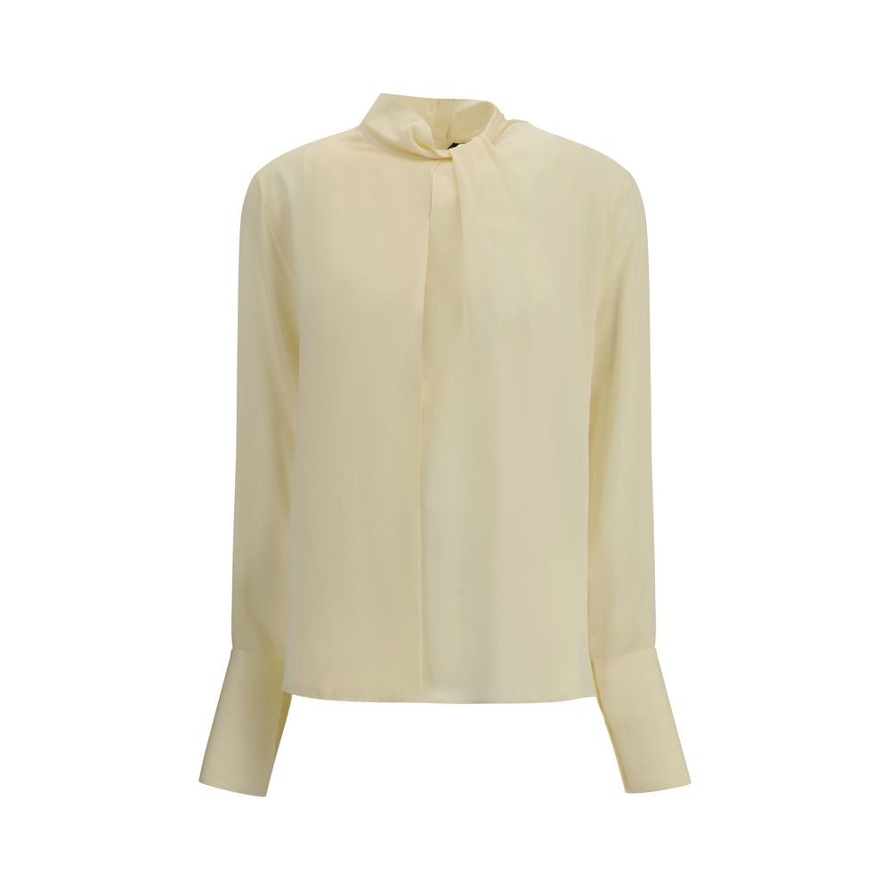 Alt Tag: Tom Ford Cream Silk Blouse with high neck and cut-out details for elegant and special occasions.
