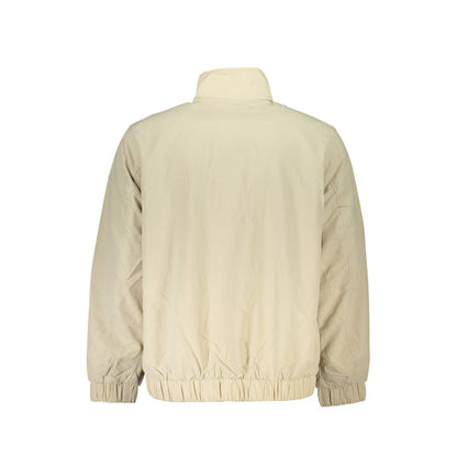 Back view of Tommy Hilfiger Beige Polyamide Men Jacket with elastic waist and cuffs, showcasing sustainable design.