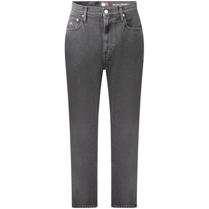 Tommy Hilfiger Black Cotton Women Jeans with logo, tapered fit, eco-friendly cotton, high waist, sleek design.