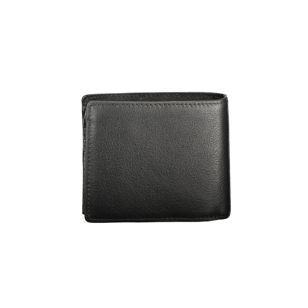Tommy Hilfiger Black Leather Men Wallet with dual compartments and coin purse for modern gentlemen's essentials.