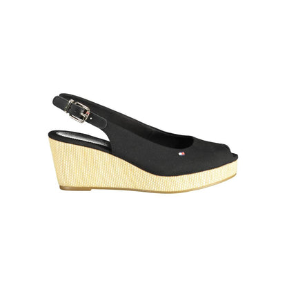 Tommy Hilfiger Black Leather Women Sandal with ankle buckle and 7 cm heel, perfect for chic events.