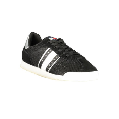 Tommy Hilfiger Black Polyester Women Sneaker with eco-friendly design and iconic logo, featuring contrasting details for modern style.