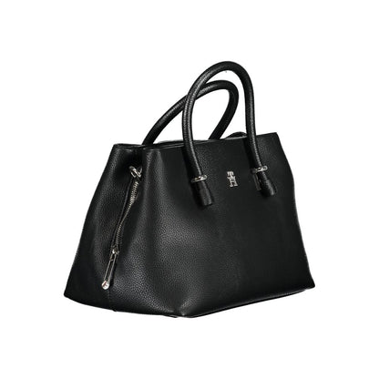 Tommy Hilfiger Black Polyethylene Handbag with handles, adjustable strap, and logo detail
