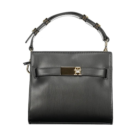 Tommy Hilfiger Black Polyethylene Women Handbag with adjustable strap and gold accents, chic and functional for everyday use.