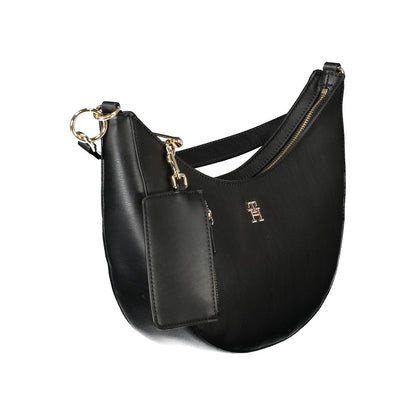 Tommy Hilfiger Black Polyethylene Women Handbag with shoulder strap and handle, featuring elegant design and durable finish.