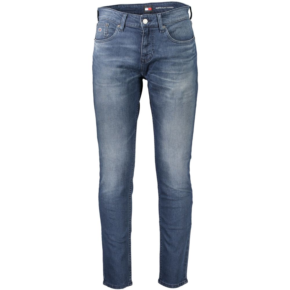 Tommy Hilfiger Blue Cotton Men Jeans - Slim Tapered Fit with eco-friendly design and iconic logo, perfect for modern casual wear.