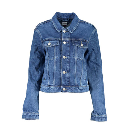 Tommy Hilfiger Blue Cotton Women Jacket with Americana vibe and embroidery, featuring four pockets and button fastenings for stylish practicality.