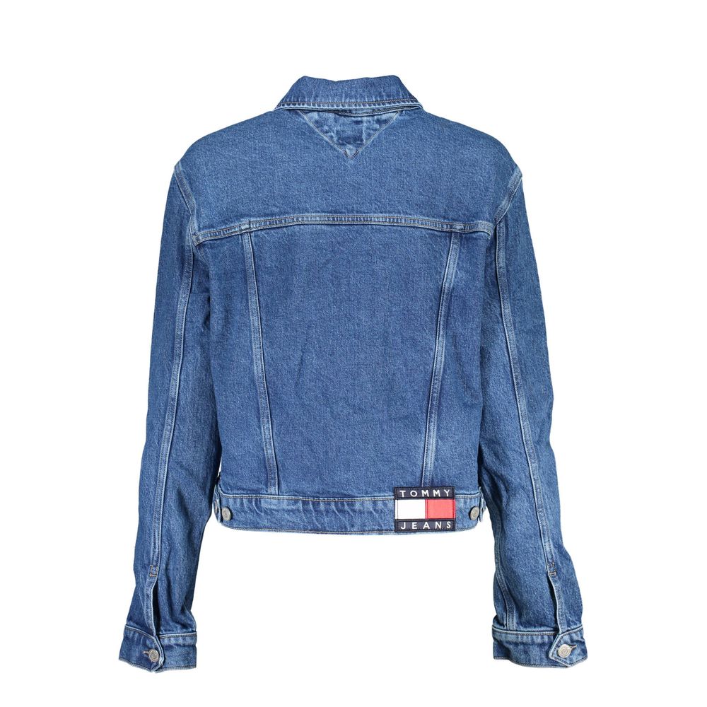 Tommy Hilfiger Blue Cotton Women Jacket, back view showcasing denim style and brand embroidery.