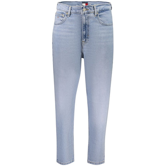 Tommy Hilfiger Blue Cotton Women Jeans with signature logo and sustainable fabric, high-rise fit elevating denim style.