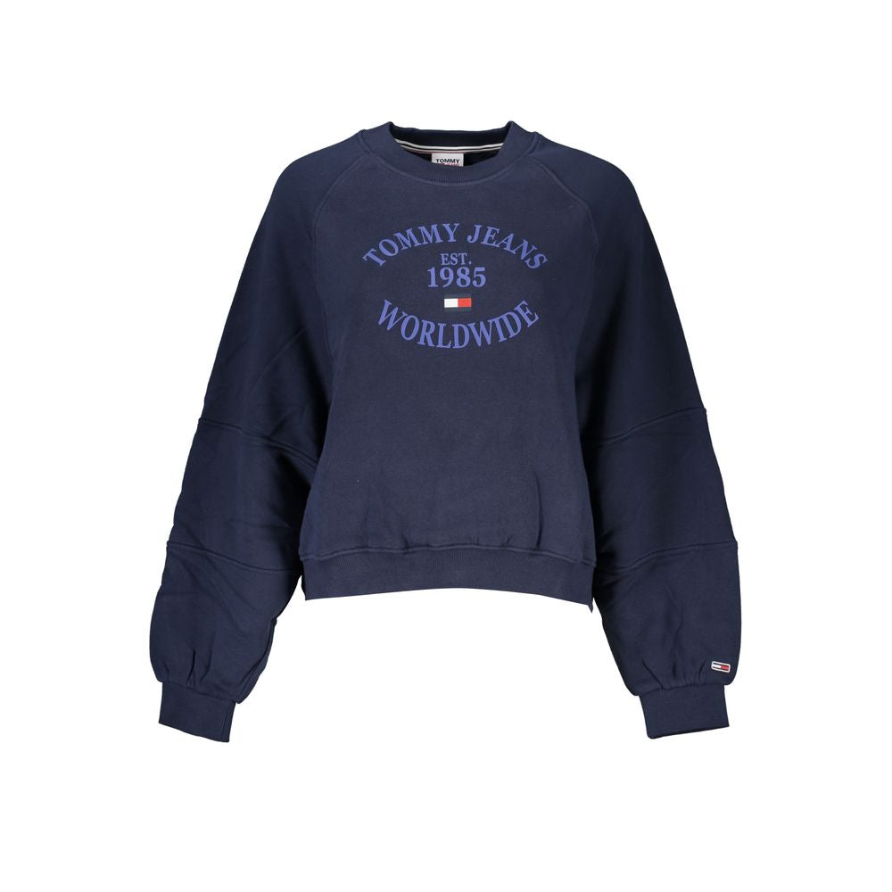 Tommy Hilfiger Blue Cotton Women Sweater with logo print, contemporary chic, crafted with brushed texture, casual sophistication.