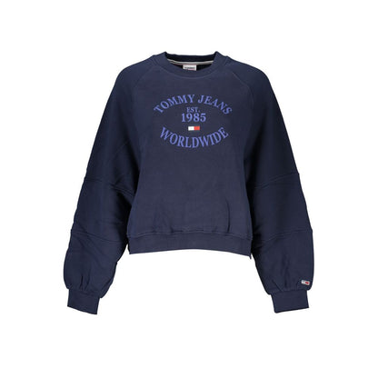 Tommy Hilfiger Blue Cotton Women Sweater with logo print, contemporary chic, crafted with brushed texture, casual sophistication.