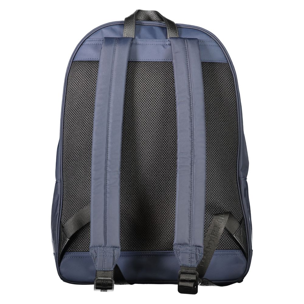 Back view of Tommy Hilfiger Blue Polyester Backpack showing adjustable shoulder straps and sleek design.