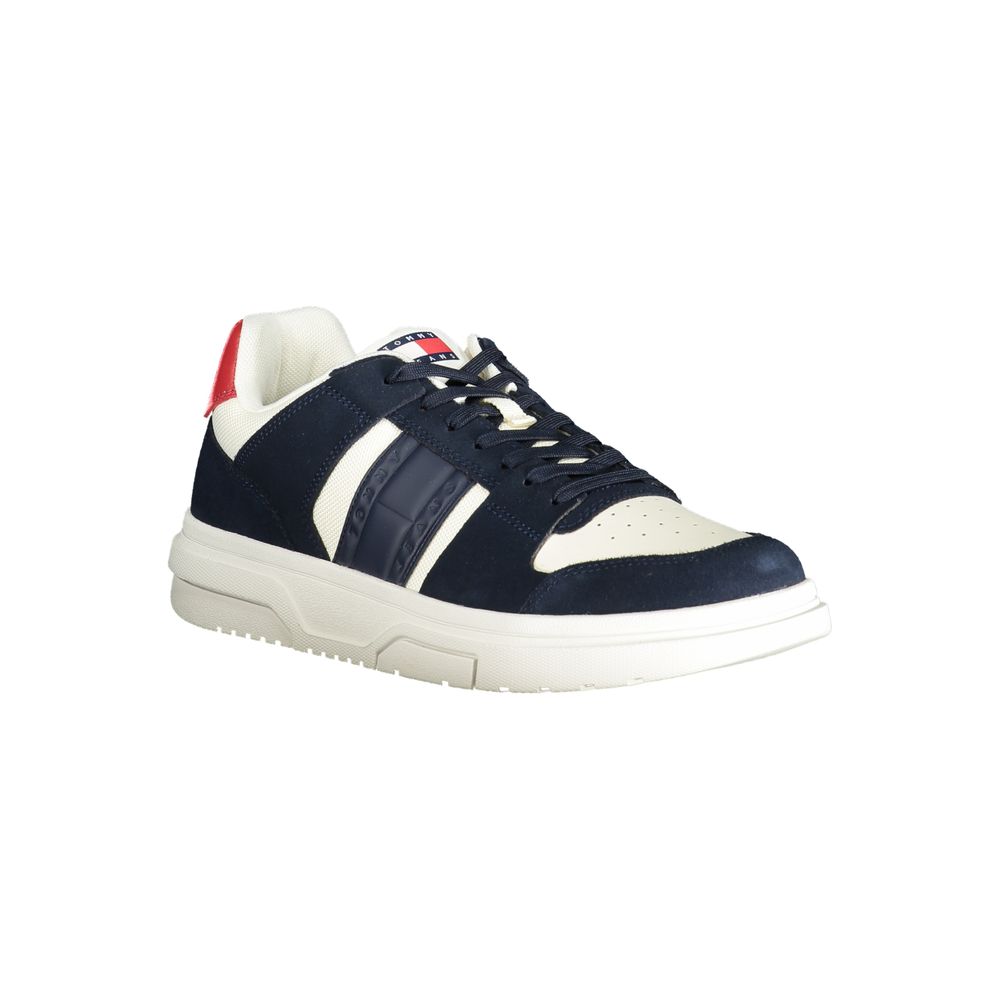 Tommy Hilfiger Blue Polyester Sneaker with white and red details, lace-up design, and logo print