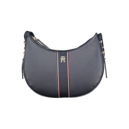 Tommy Hilfiger Blue Polyethylene Women Handbag with logo and adjustable strap, featuring sleek design and zip closure, perfect for essentials.