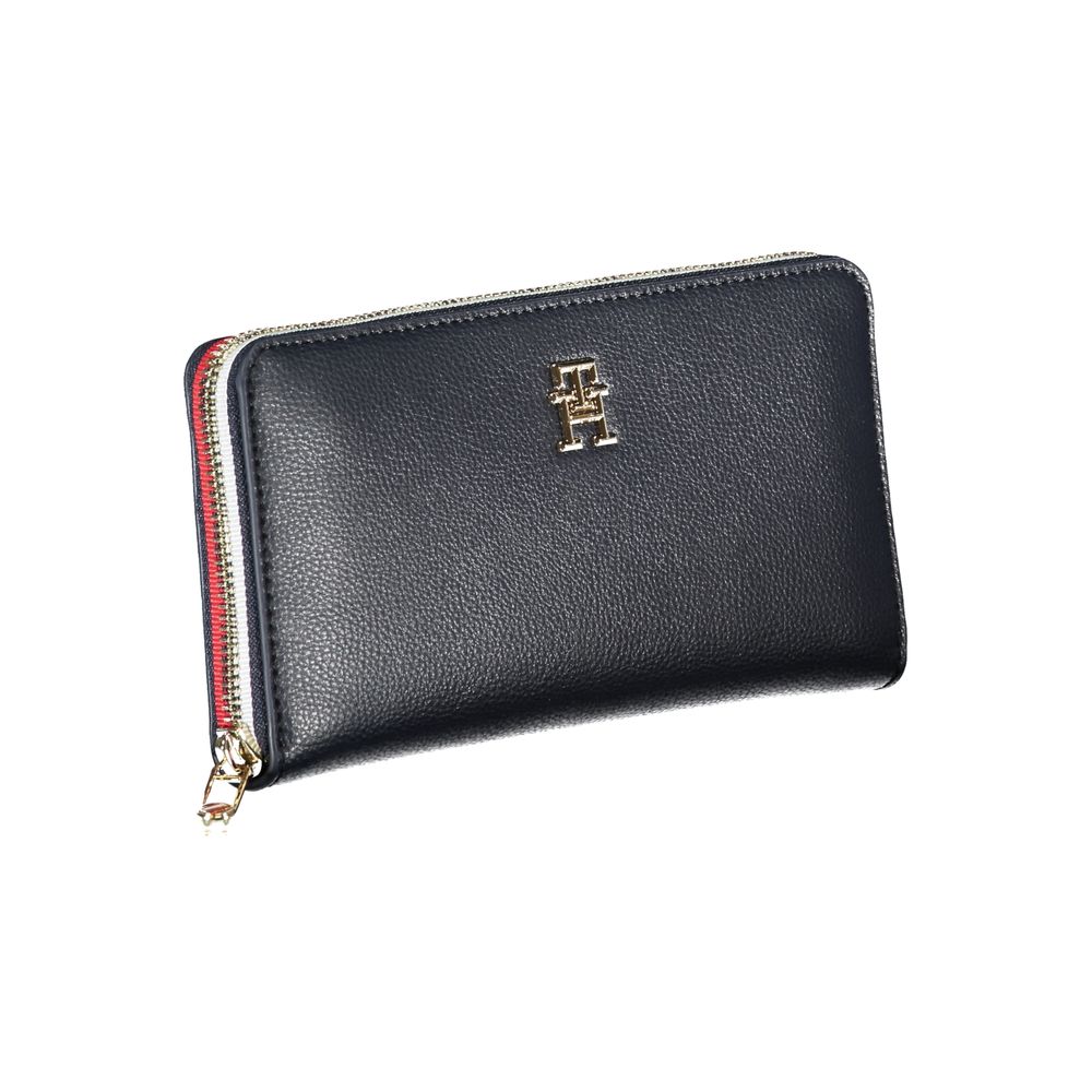 Tommy Hilfiger Elegant Blue Designer Wallet with sleek design and zip closure for modern style and functionality.