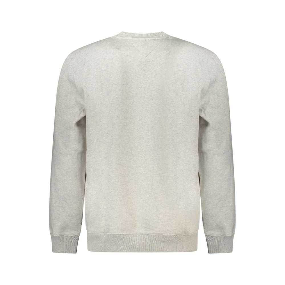 Back view of Tommy Hilfiger Gray Cotton Men Sweater with crew neck and iconic logo embroidery, ideal for blending style and comfort.