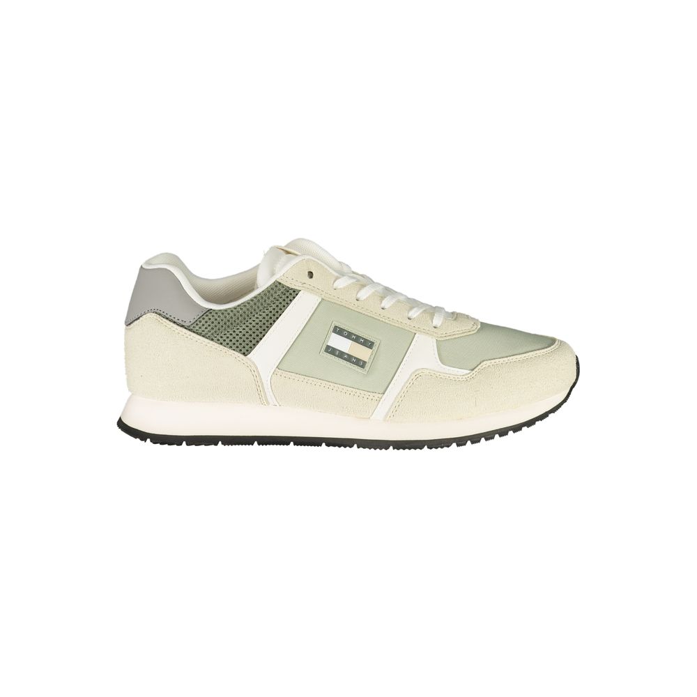 Tommy Hilfiger Green Polyester Men Sneaker with dynamic contrasting details and iconic logo, stylish casual wear for trendsetters.