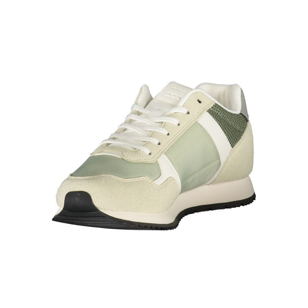 Tommy Hilfiger Green Polyester Men Sneaker featuring contrasting details and logo, stylish and comfortable athletic footwear for trendsetters.
