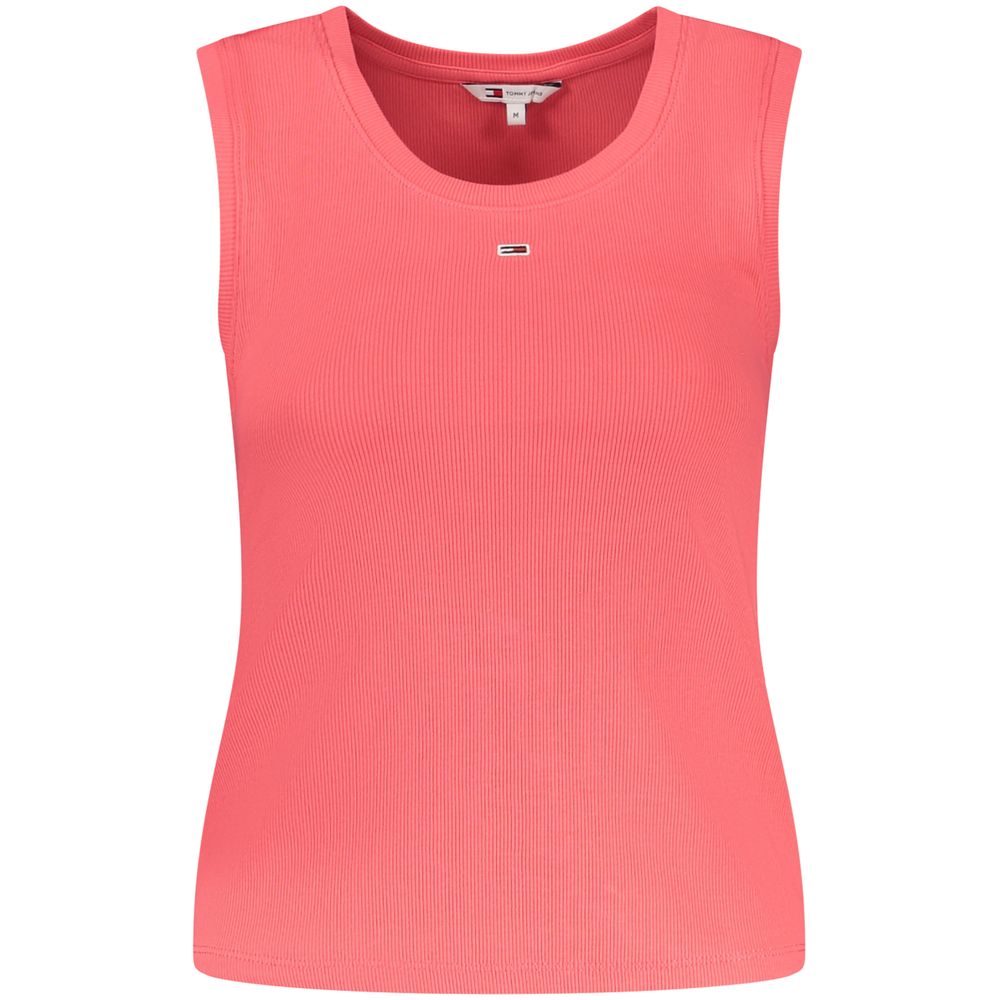 Tommy Hilfiger Pink Cotton Tank Top with wide neckline, logo embroidery, made of 95% regenerative cotton.