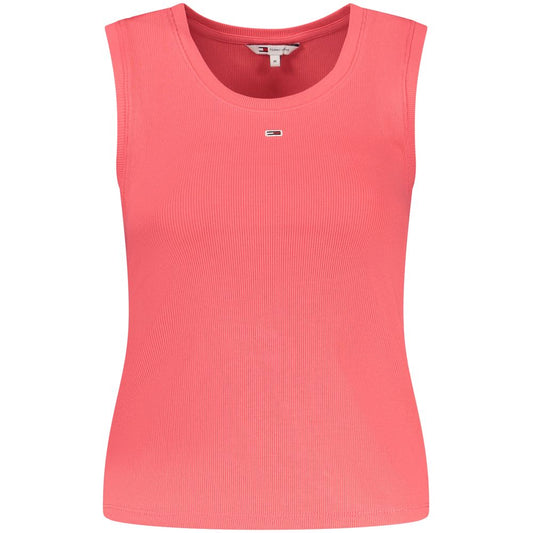Tommy Hilfiger Pink Cotton Tank Top with wide neckline, logo embroidery, made of 95% regenerative cotton.
