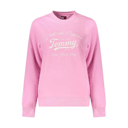 Tommy Hilfiger Pink Cotton Women Sweater with logo and bold print, eco-friendly 95% cotton blend, long-sleeved, comfortable and stylish.