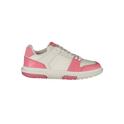 Tommy Hilfiger Pink Leather Women Sneaker with contrasting details and removable footbed for style and comfort.