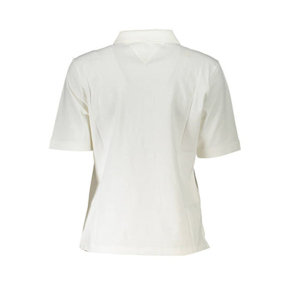 Back view of Tommy Hilfiger White Cotton Polo Shirt with short sleeves and embroidery, made of 95% organic cotton.