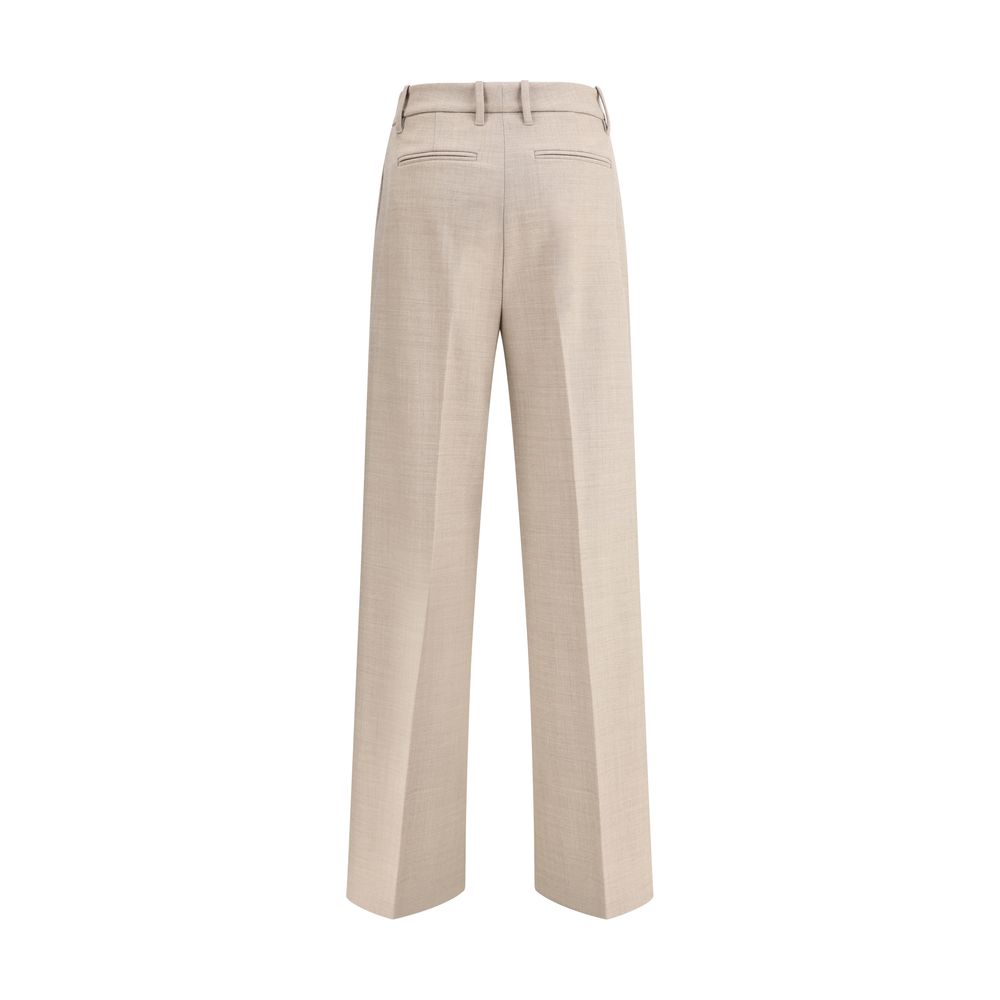 True Royal Beige Wool Casual Pants, high waist wide-leg design, featuring belt loops and welt pockets, elegant and versatile style.
