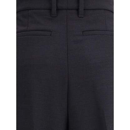 Close-up of True Royal Black Wool Casual Pants with side welt pockets and belt loops.