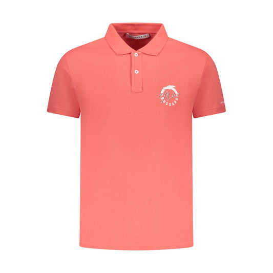 Trussardi Pink Cotton Men Polo Shirt with logo and two-button placket, classic short sleeves, stylish and comfortable design for men.