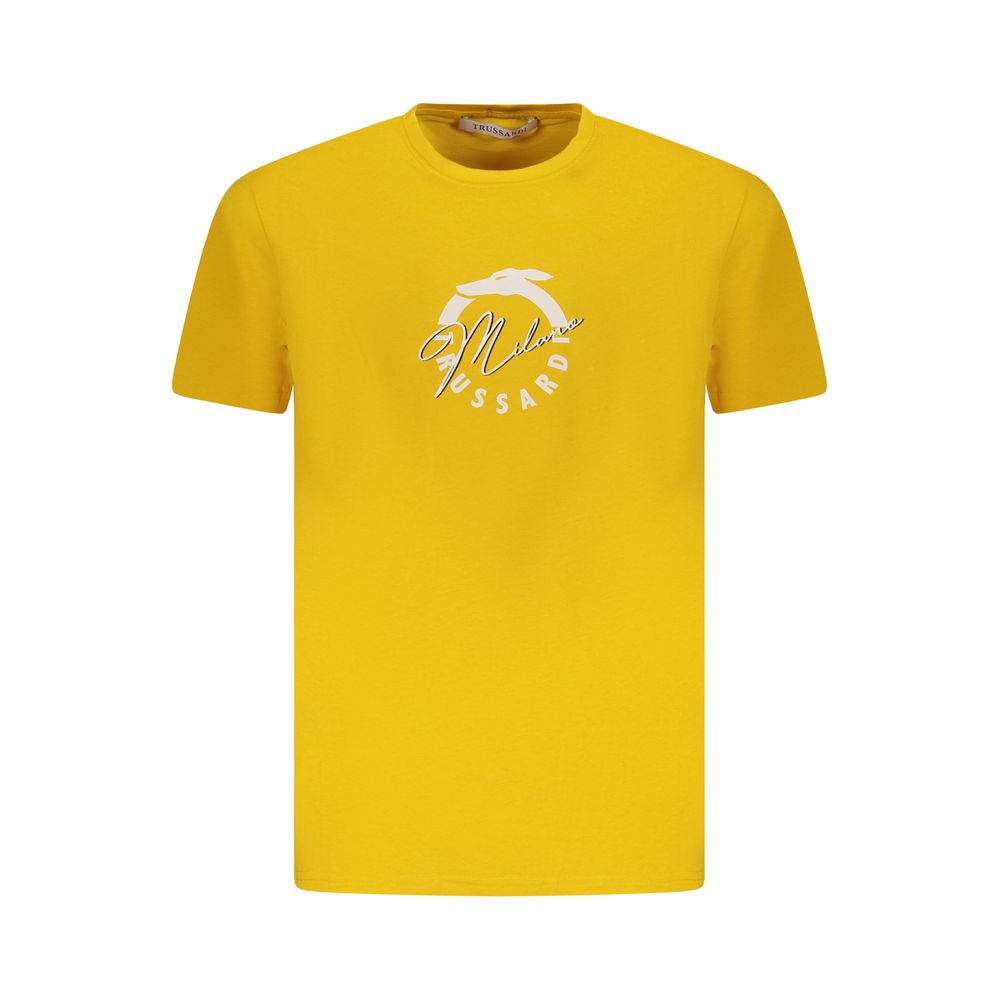 Trussardi Yellow Cotton Men T-Shirt with bold print and iconic logo, short sleeve, perfect for fashion-forward gentlemen.