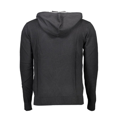 U.S. POLO ASSN. Black Cotton Mens Cardigan with hood, long sleeves, zip closure, and iconic embroidery, back view.