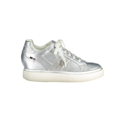 U.S. POLO ASSN. Gray Polyester Women Sneaker with contrasting details and iconic logo, stylish and comfortable for casual wear.