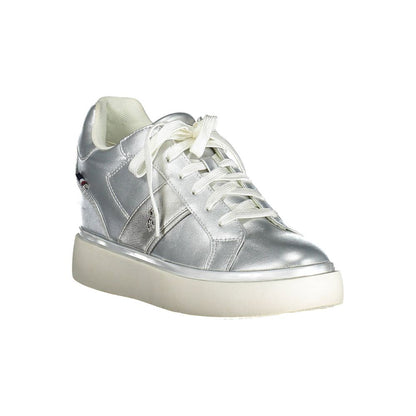 U.S. POLO ASSN. Gray Polyester Women Sneaker with silver details and iconic logo, perfect for trendsetters.
