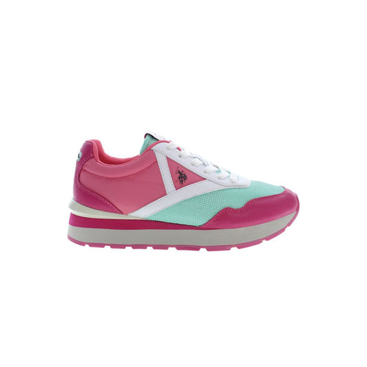 U.S. POLO ASSN. Pink Polyester Women Sneaker with lace-up detail and brand logo, showcasing sporty chic design and vibrant pink accents.