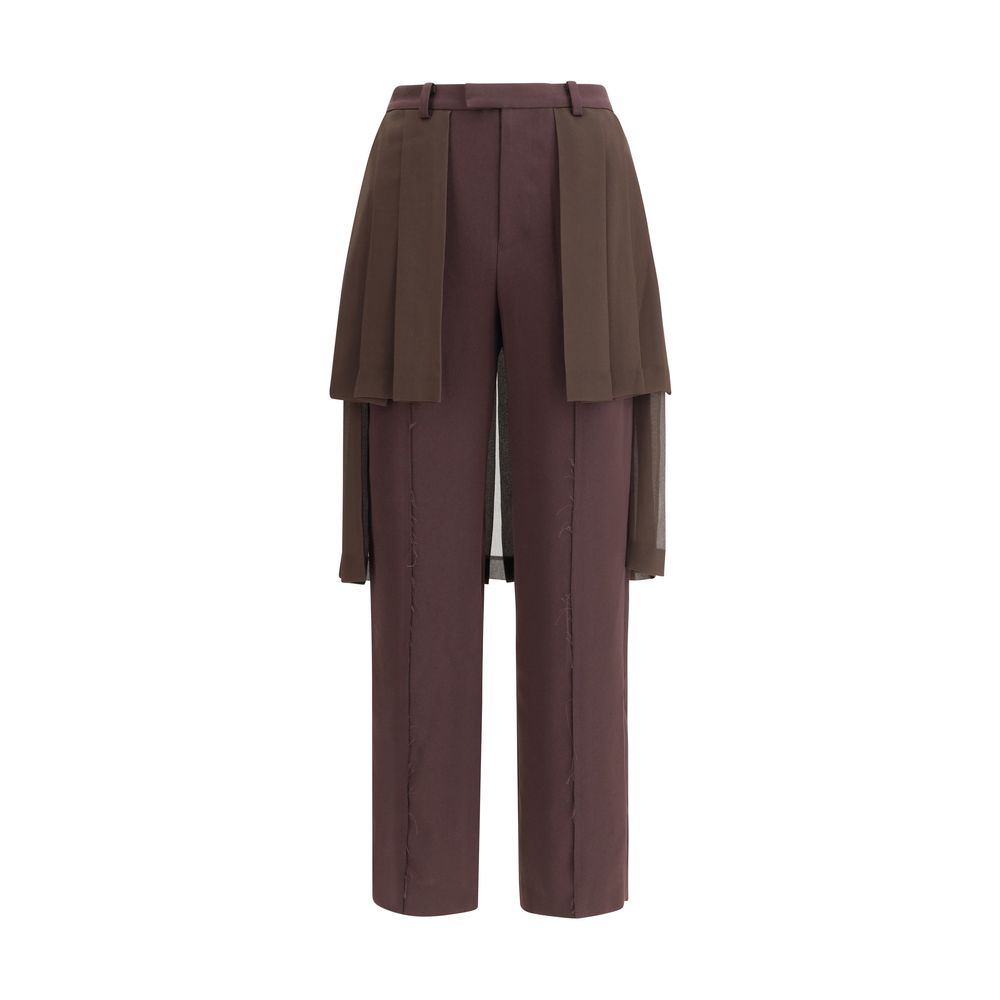 Undercover Brown Acetate Casual Pants with organza skirt detail, offering a structured yet fluid silhouette for a modern look.