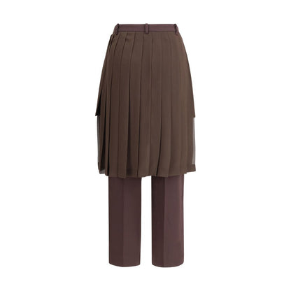 Undercover Brown Acetate Casual Pants with organza pleated skirt, sophisticated design AW25