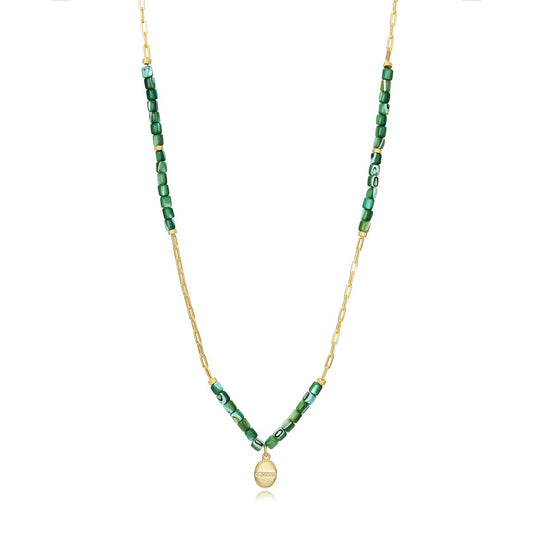 VICEROY JEWELS Mod. 13040C100-92 necklace, silver 925°, quartz analog, lady's jewelry, green beaded design, elegant accessory.