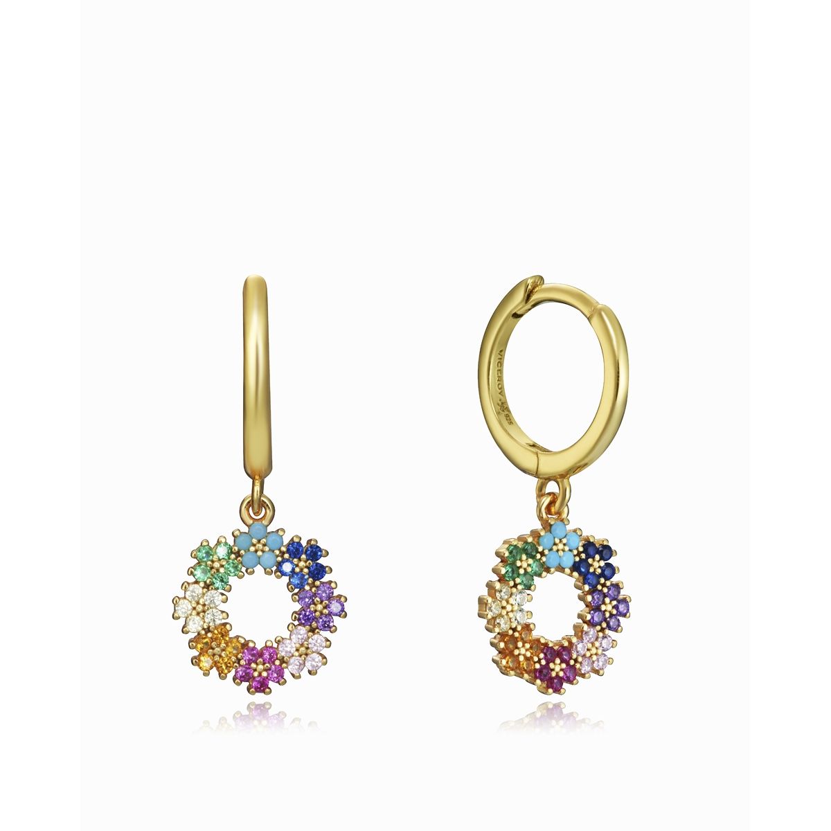 Elegant multicolored gold hoop earrings with floral design, suitable for ladies, featuring VICEROY JEWELS Mod. 13049E100-39 in Official Box