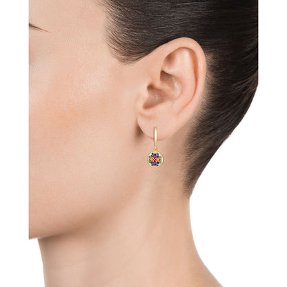 Woman wearing VICEROY JEWELS Mod. 13093E100-39 earrings in silver 925°, featuring colorful design, in official packaging.