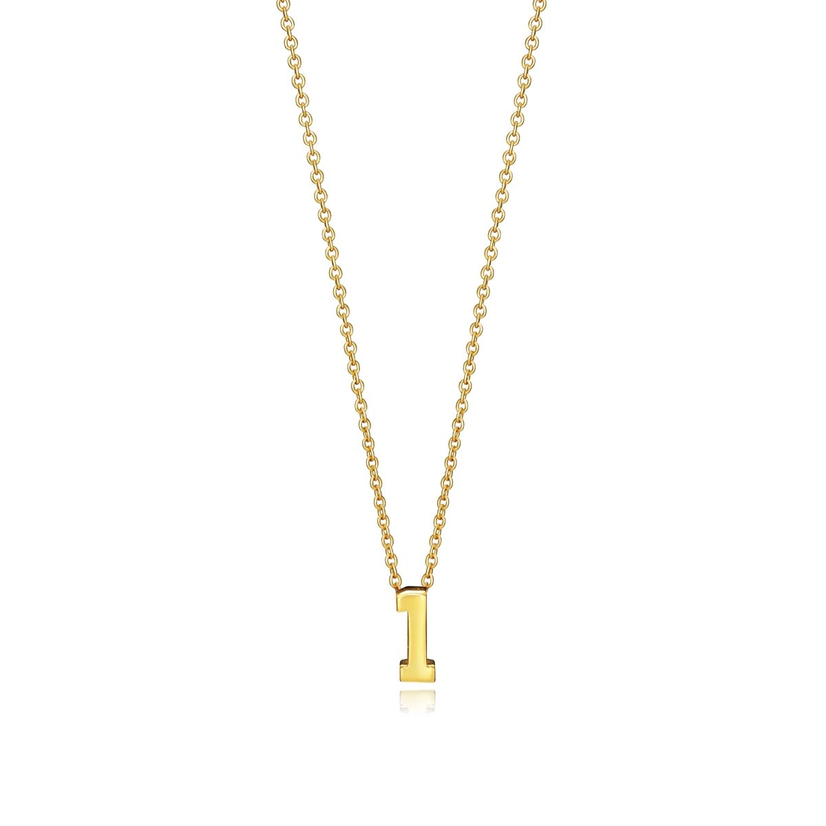 Gold necklace with letter 'I' pendant on a chain