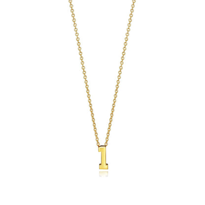 Gold necklace with letter 'I' pendant on a chain