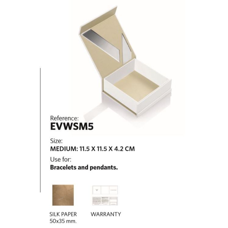 Medium size box EVWSM5 for bracelets and pendants, 11.5 x 11.5 x 4.2 cm, with silk paper and warranty included.