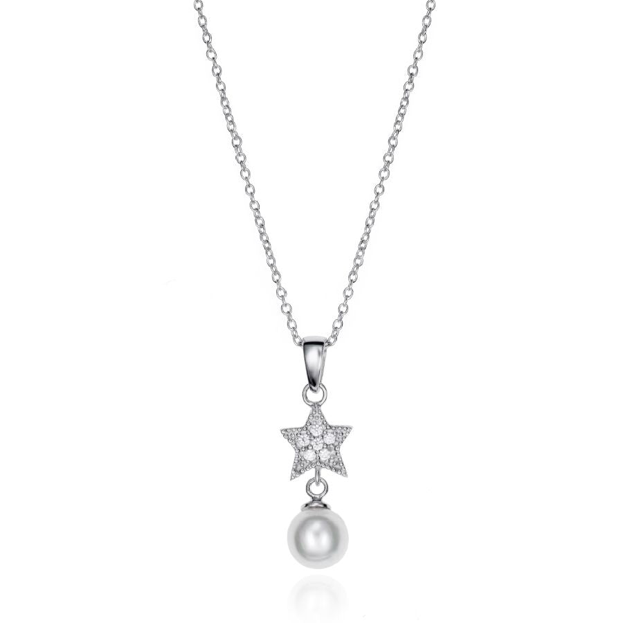 Alt Tag: VICEROY JEWELS Mod. 71046C000-68 silver necklace with star and pearl pendant for ladies, quartz analog movement, gift in official box.
